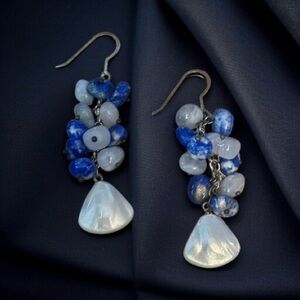 Sajen 925 Mother of Pearl, Lapis and Quartz dangle earrings
